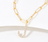 Collar Diamonique de plata de ley bañado en oro con eslabones tipo clip y inicial "J". 40,6 cm